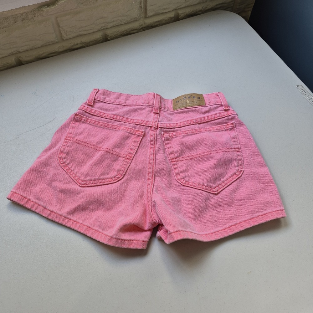 Vtg Lee Riders Shorts Juniors 5 Faded Pink Denim Jean Button Fly Hi Rise 80s 90s
